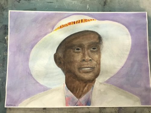 Original Watercolor of Uncle George Naope, 22" by 14 1/2" [56cm x 37cm]