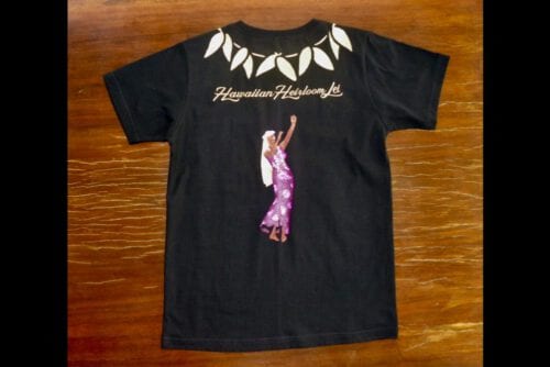 Hand Painted T shirt with a Hawaiian Maile Lei and Hula Dancer on back, USA size S